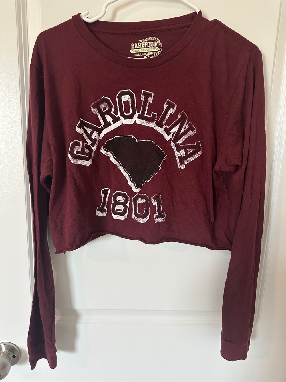 Maroon "Carolina 1801" Long-Sleeve Crop Sweater